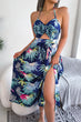 Botanical Print Tied Backless Cutout Slit Dress