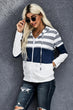 Striped Color Block Drawstring Zip Up Hoodie