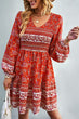 Bohemian V-Neck Balloon Sleeve Dress