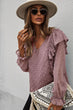 Swiss Dot Ruffle Shoulder Long Sleeve Blouse