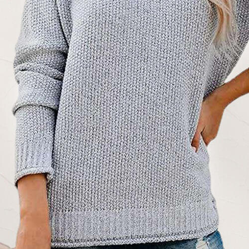 Mock Neck Dropped Shoulder Long Sleeve Sweater