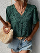 Animal Print V-Neck Flutter Sleeve Blouse