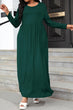 Plus Size Round Neck Long Sleeve Maxi Dress with Pockets