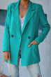 Double-Breasted Padded Shoulder Blazer with Pockets