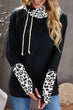 Leopard Zip Detail Drawstring Hoodie