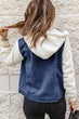 Two-Tone Spliced Denim Sherpa Hooded Jacket