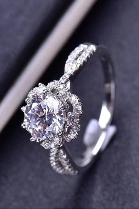 Petite Platinum-Plated Six Prong 1 Carat Moissanite Ring