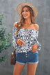 Printed Off-Shoulder Tied Balloon Sleeve Blouse