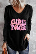 GIRL POWER Leopard Graphic V-Neck Top