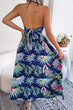 Botanical Print Tied Backless Cutout Slit Dress