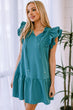 Ruffle Shoulder Tie-Neck Tiered Dress