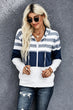 Striped Color Block Drawstring Zip Up Hoodie